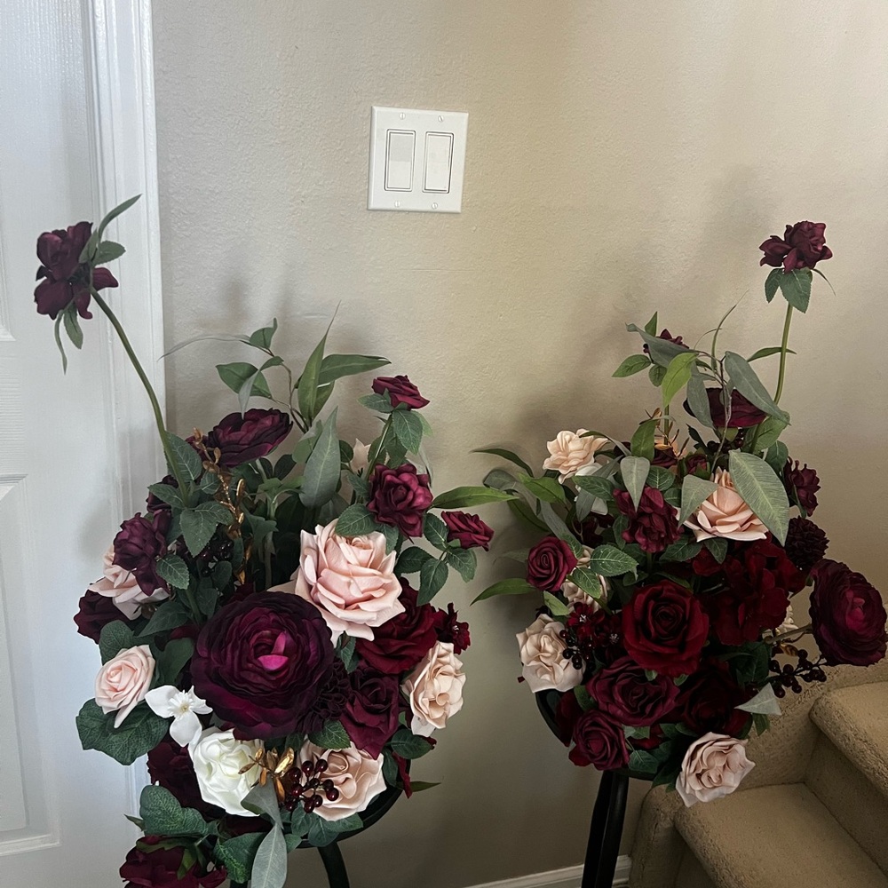 Ling’s Moment wedding altar arrangements romantic marsala collection set of two